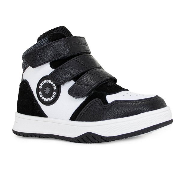 Ботинки ортопедические Ортобум утепленнные для мальчиков 80123-01 черно-белая симфония.
